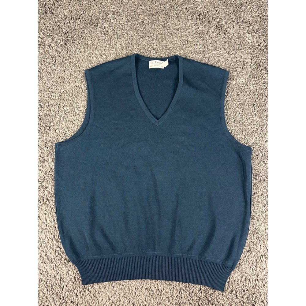 St. Croix Knits Mens Navy Blue 100% Merino Wool V-Neck Sweater Vest Size M USA